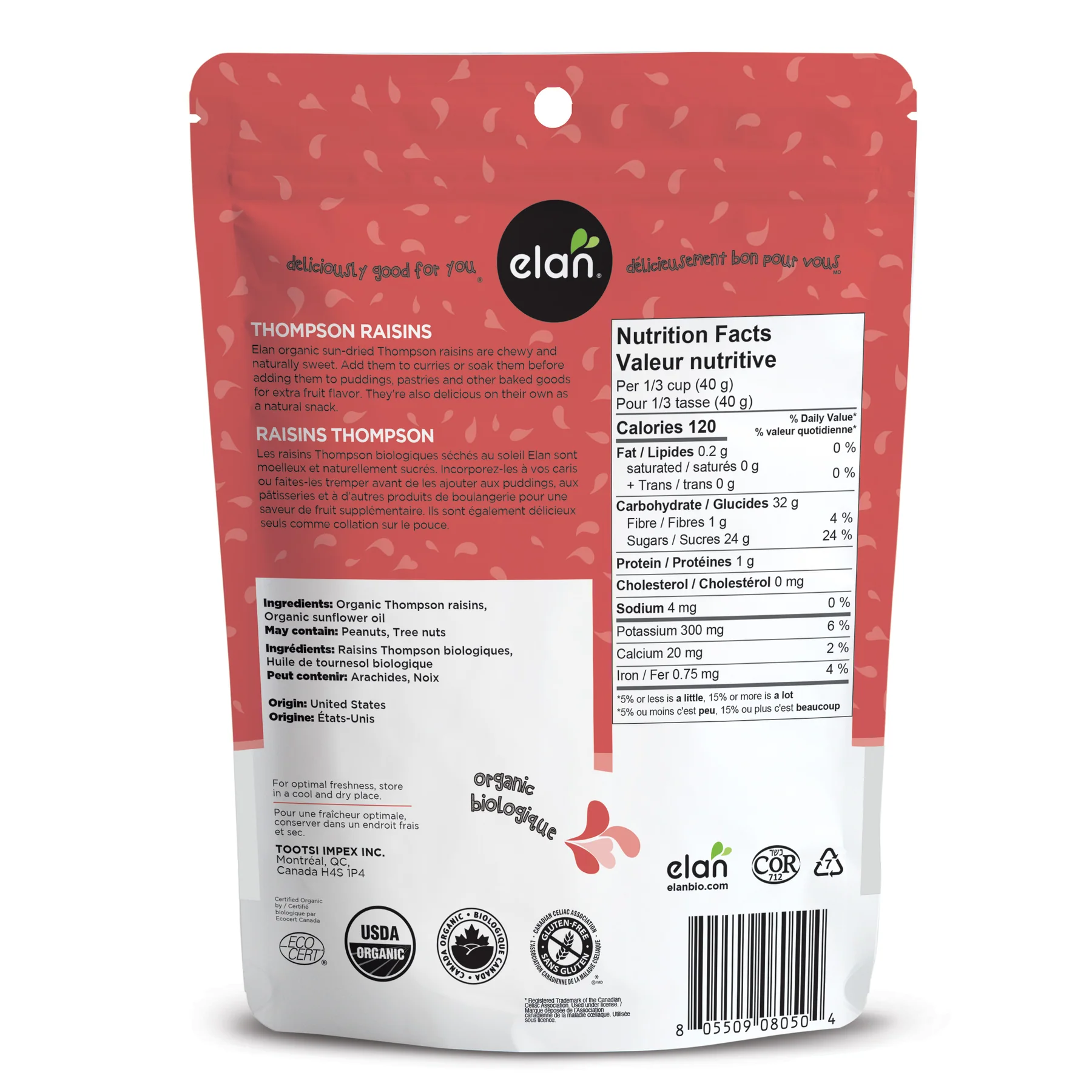 Organic Sun-Dried Thompson Raisins